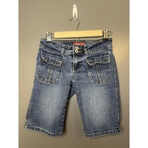 Hot Bottoms Shorts Womens 5/6 Blue Denim Bermuda Cargo Pockets Stretch